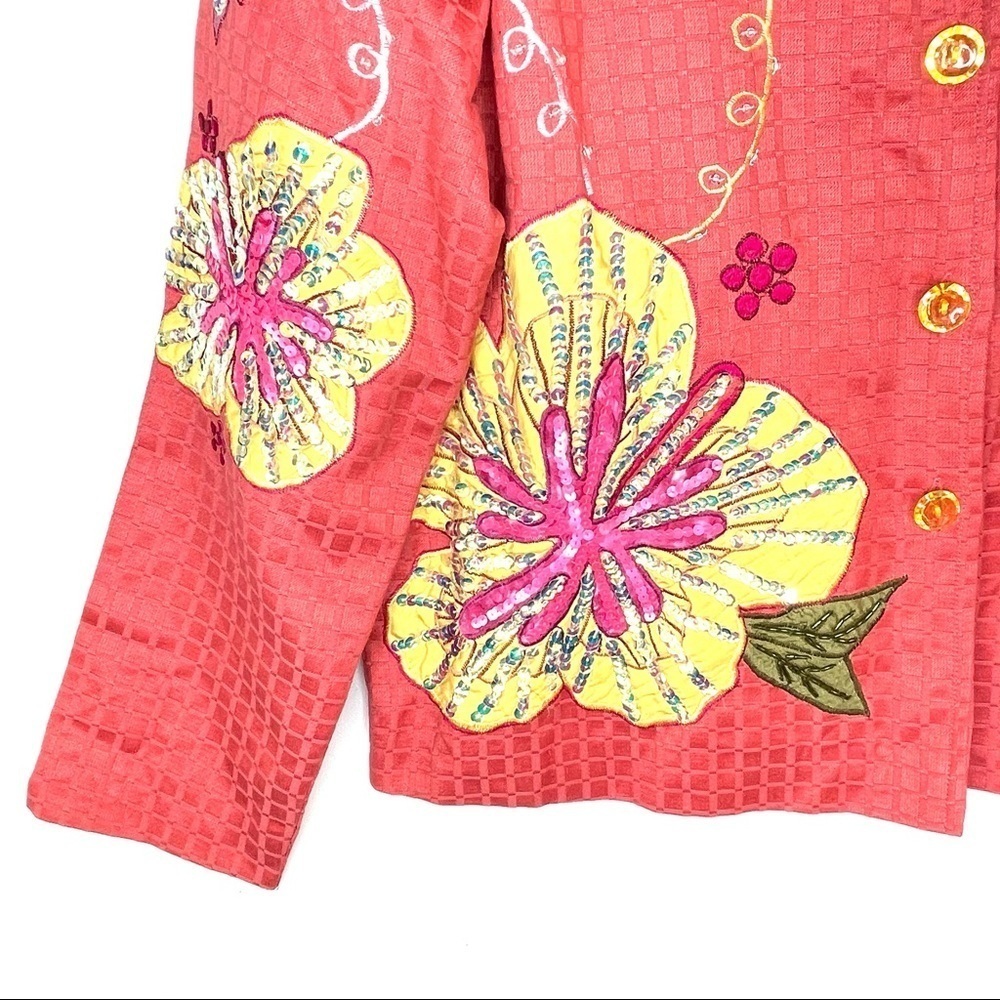 Indigo Moon Cotton Jacket Floral Embroidery Beaded - Picture 4 of 8